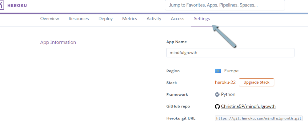 Screenshot of settings