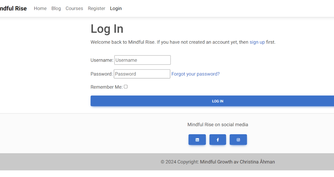 Screenshot of login